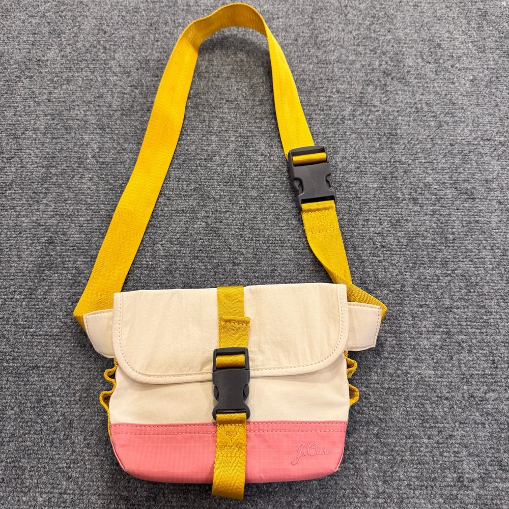 J. Crew Pink and Cream Crossbody Bag Fannie Pack with Yellow Strap